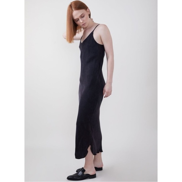 OZMA Dresses & Skirts - OZMA of California Long Cupro Slip Dress - Black Sleeveless V-Neck Midi Dress